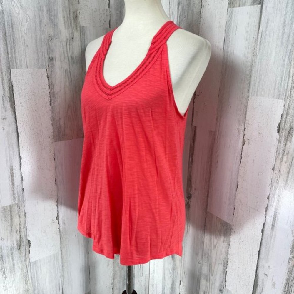Lucky Brand Women's Orange Sleeveless V Neck Lightweight Shirt Top Blouse‎ Sz M